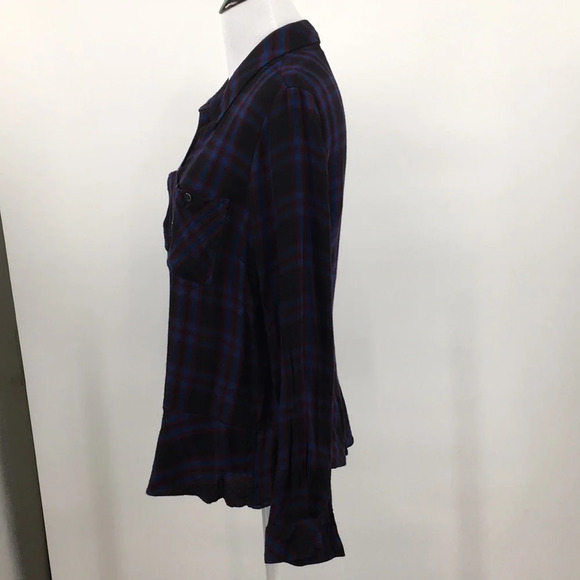 Cabi Blue Red Plaid Peplum Button Front Shirt Womens Medium Long Sleeve - Picture 5 of 12